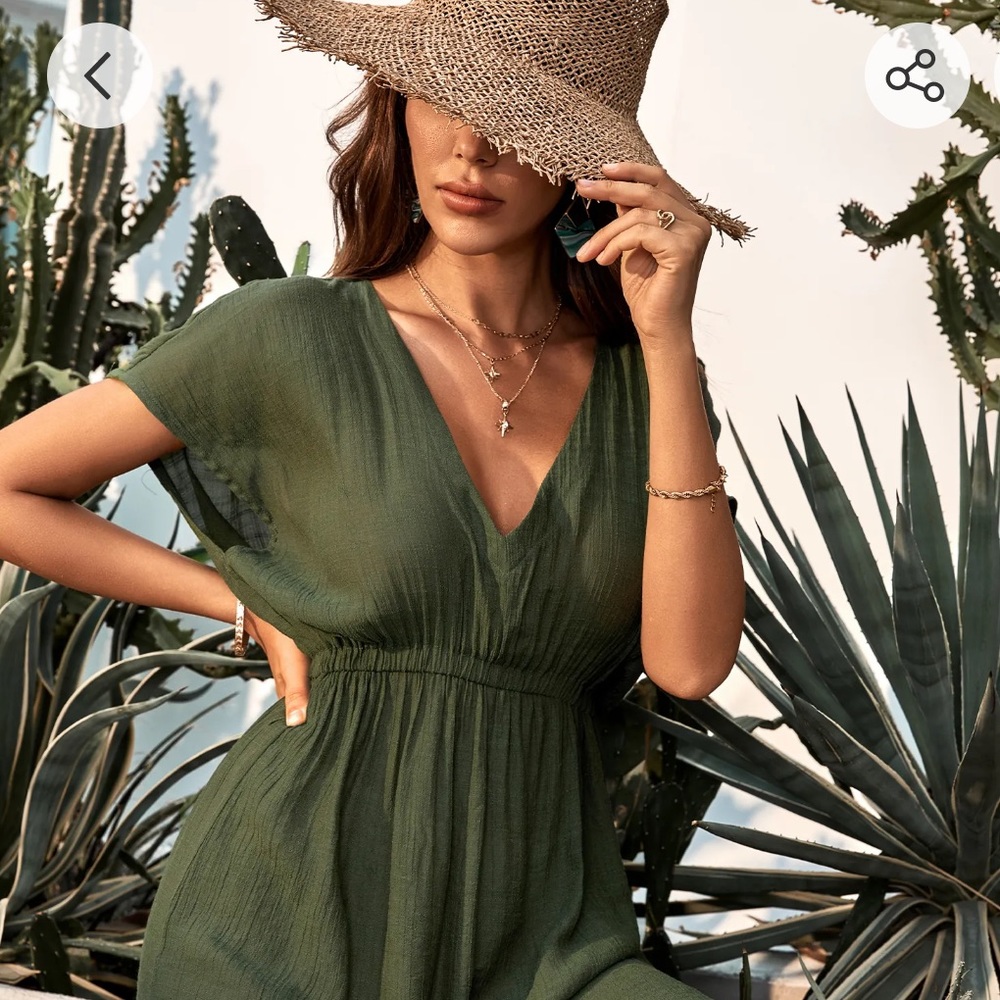 NWT CUPSHE Sheer Green V Neck swim Cover up